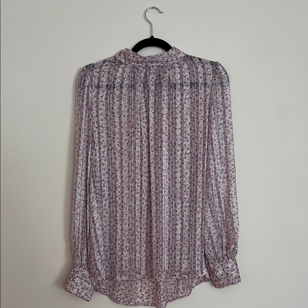 H&M  Sheer Floral Blouse – Long Sleeve, Lilac Print, Romantic & Lightweight
